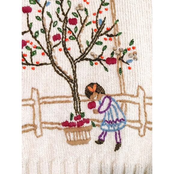 Alfred Dunner Cardigan Sweater Embroidered Button Up Knit Ramie Cream Womens XL - Picture 7 of 8